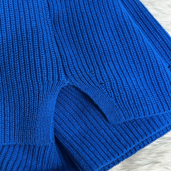 Loft Cobalt Blue Current Knit Sweater Top Sleeves V-neck Women Size S New - Picture 8 of 8